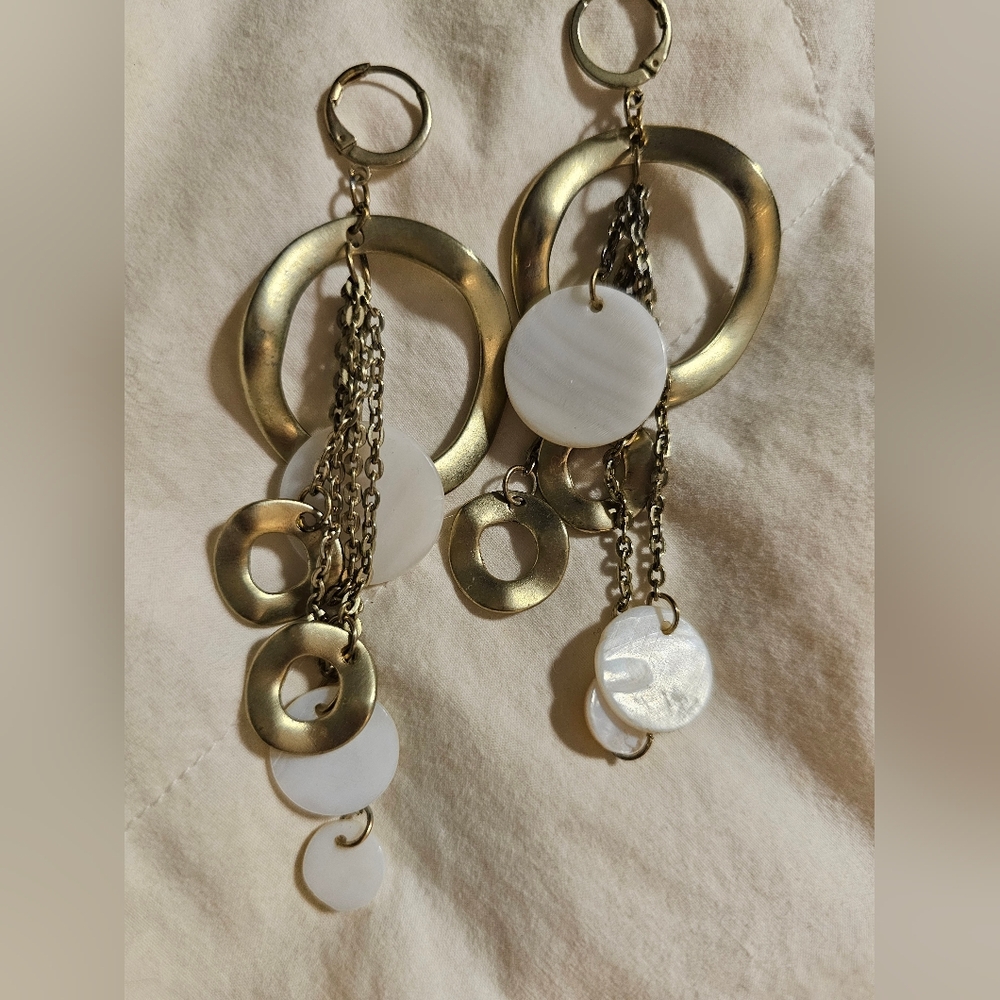 JLo Gold and White Dangle Earrings